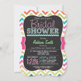 Invitation Fête des mariées colorée Chevron Chalkboard look