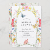 Invitation Fête des mariées colorée Fleur sauvage et papillon (Devant / Derrière)