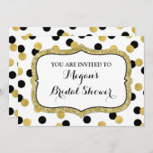 Invitation Fête des mariées Confetti en or noir blanc (Devant / Derrière)