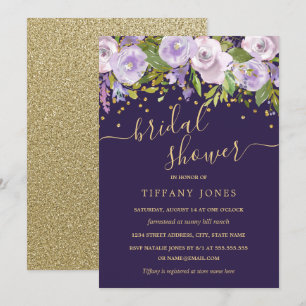 Invitation Fête des mariées Confetti Floral Gold Purple