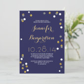 Invitation Fête des mariées Confetti Gold et Silver Navy (Debout devant)