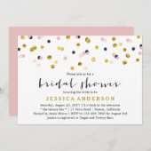 Invitation Fête des mariées Confetti or et rose (Devant / Derrière)