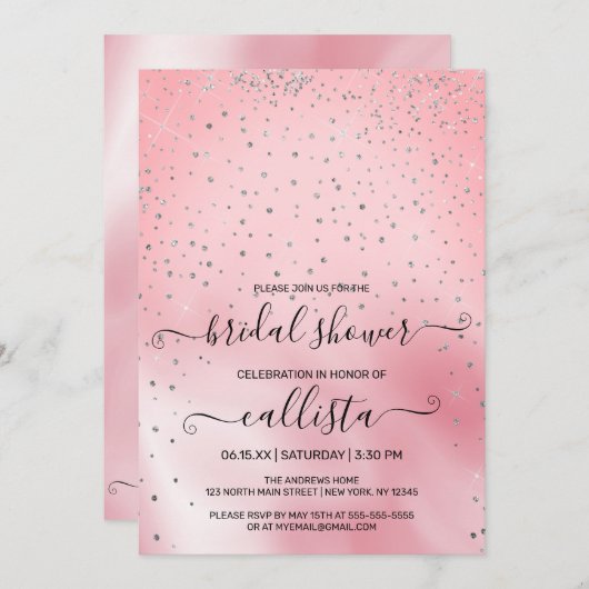 Invitation Fête des mariées Confetti Parties scintillant en a (Devant / Derrière)