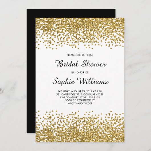 Invitation Fête des mariées Confetti Parties scintillant or (Devant / Derrière)
