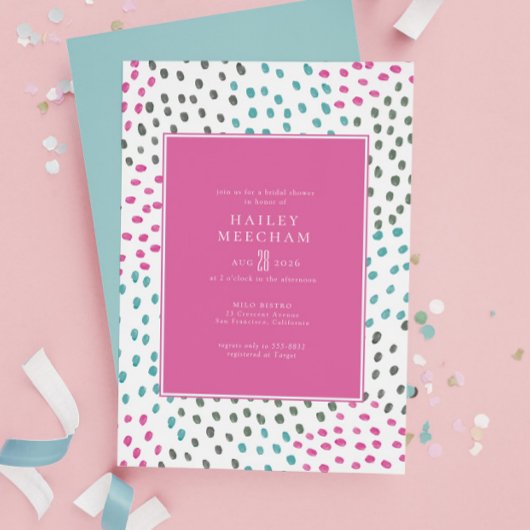 Invitation Fête des mariées Confetti Turquoise rose coloré