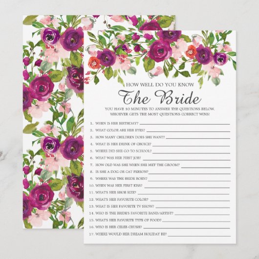 Invitation Fête des mariées Connaissez-Vous Bien Le Jeu De Ma (Devant / Derrière)