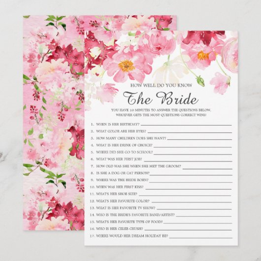 Invitation Fête des mariées Connaissez-Vous Bien Le Jeu De Ma (Devant / Derrière)