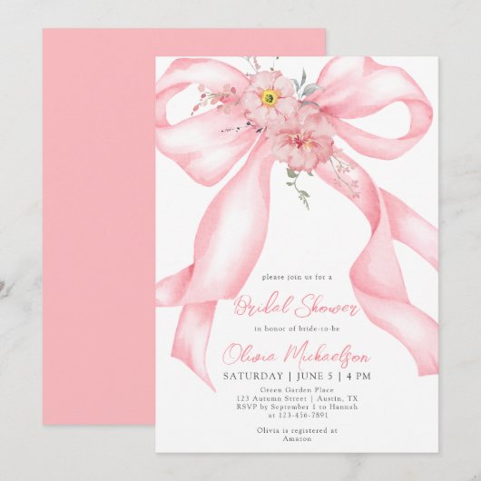 Invitation Fête des mariées Coquette Boho Bow Boho Rose Flora (Devant / Derrière)