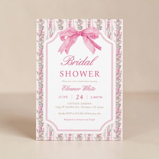 Invitation Fête des mariées Coquette Bow Rose