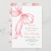 Invitation Fête des mariées Coquette Florale Bow rose Ribbon (Devant / Derrière)