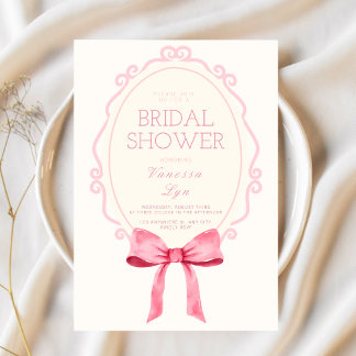 Invitation Fête des mariées Coquette Rose Bow fille