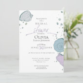 Invitation Fête des mariées | Coquillages de plage Lilac Dust (Debout devant)