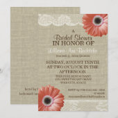 Invitation Fête des mariées coral daisy et dentelle (Devant / Derrière)