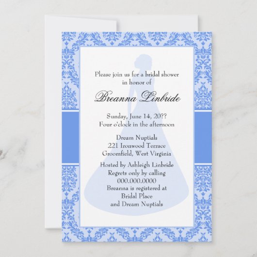 Invitation Fête des mariées Cornflower Blue Damask (Devant)