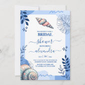Invitation Fête des mariées côtière bleu coquillage (Devant)