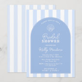 Invitation Fête des mariées Côtière Bleue Et Blanc Simple (Devant / Derrière)