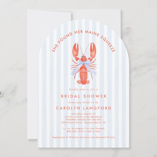 Invitation Fête des mariées côtière de homard du Maine Squeez (Devant)