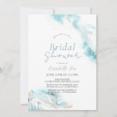 Invitation Fête des mariées côtière des vagues bleues éclabou (Devant)