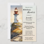 Invitation Fête des mariées côtière du phare d'aquarelle (Devant)