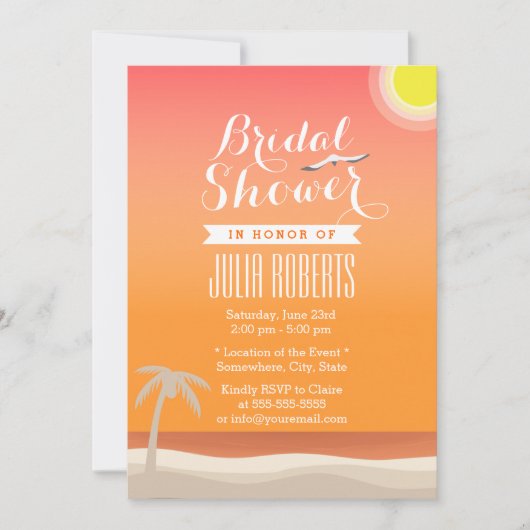 Invitation Fête des mariées coucher de soleil sur la plage d' (Devant)