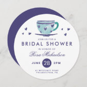 Invitation FÊTE DES MARIÉES | Coupe de café Coeurs aquarelle (Devant / Derrière)