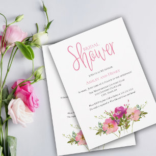 Invitation Fête des mariées Couples Floraux Aquarelle Rose