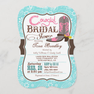 Invitation Fête des mariées Cowgirl turquoise, rose et Brown