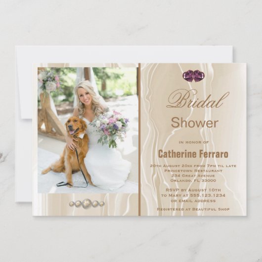 Invitation Fête des mariées & Crème Soie & Coeurs & Photo (Devant)