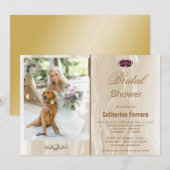 Invitation Fête des mariées & Crème Soie & Coeurs & Photo (Devant / Derrière)