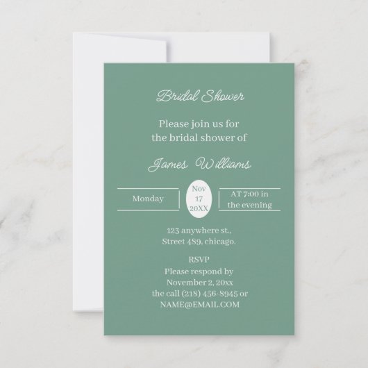 Invitation Fête des mariées Customisée verte simple (Devant)