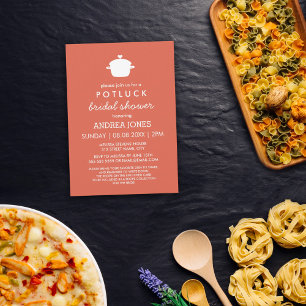 Invitation Fête des mariées Cute Potluck   Blanc orange