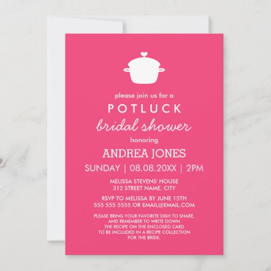 Invitation Fête des mariées Cute Potluck | Blanc rose (Devant)