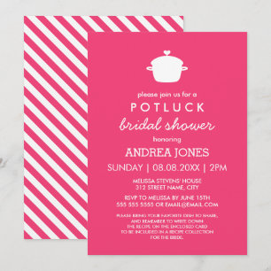 Invitation Fête des mariées Cute Potluck Blanc rose