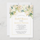 Invitation Fête des mariées d'accents dorés Crème Roses Blanc (Devant)