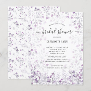 Invitation Fête des mariées Dainty Purple Aquarelle Fleurs