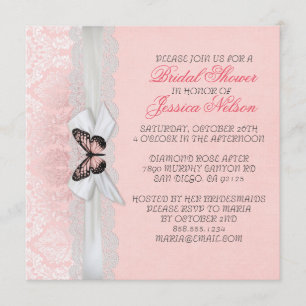 Invitation Fête des mariées Damas en dentelle de papillon ros