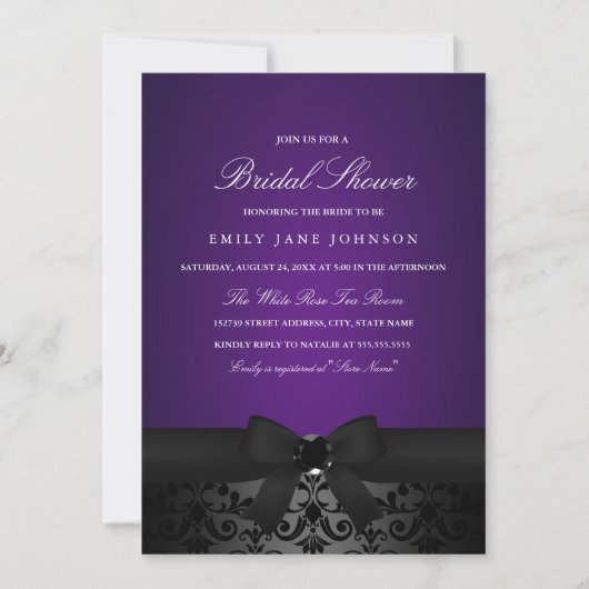 Invitation Fête des mariées Damask Black & Purple (Devant)