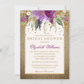 Invitation Fête des mariées d'améthyste à étincelles d'or (Devant)