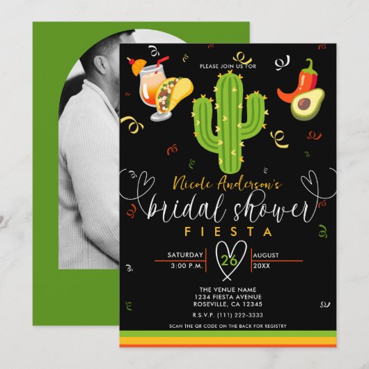 Invitation Fête des mariées d'amour du coeur jaune Cactus Fie (Devant / Derrière)