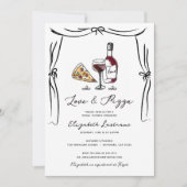 Invitation Fête des mariées d'amour et de pizza à main rétro (Devant)