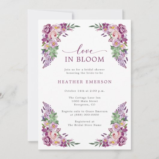 Invitation Fête des mariées d'amour pourpre (Devant)