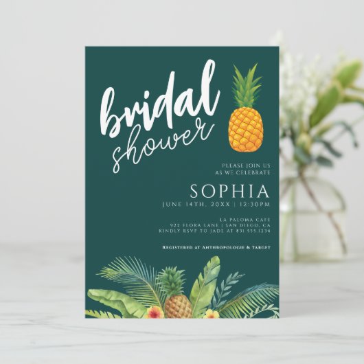 Invitation Fête des mariées d'ananas Emerald Vert Mariage mod (Debout devant)