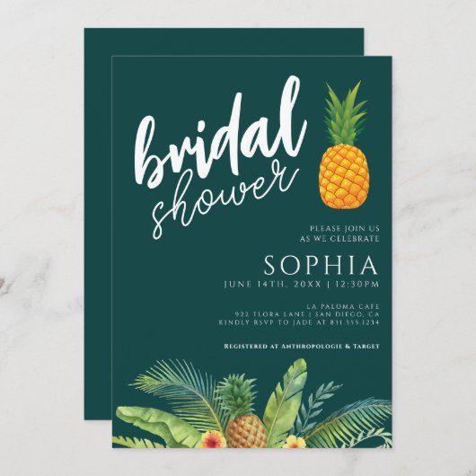 Invitation Fête des mariées d'ananas Emerald Vert Mariage mod (Devant / Derrière)