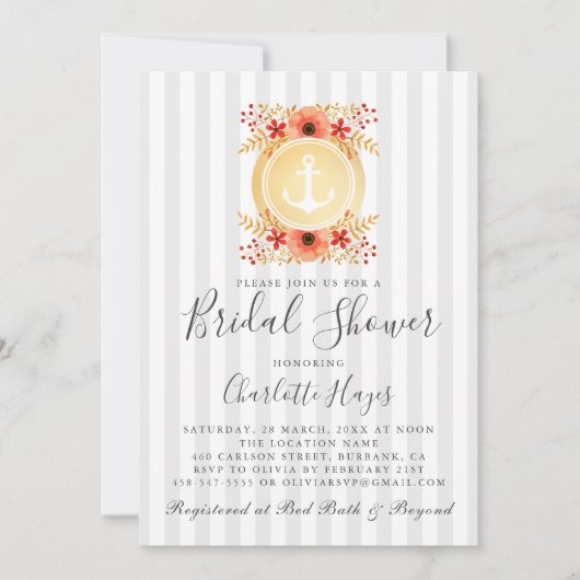 Invitation Fête des mariées d'Ancre d'or floral Aquarelle (Devant)