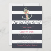 Invitation Fête des mariées d'Ancre florale à bande marine (Devant)