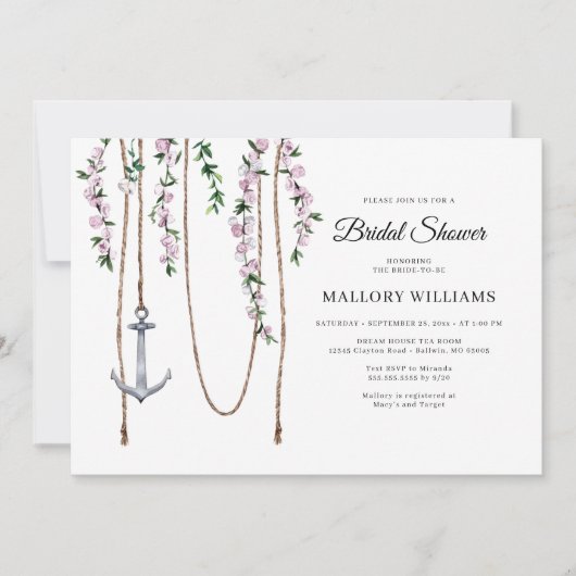 Invitation Fête des mariées d'Ancre florale romantique (Devant)