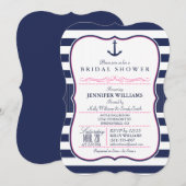 Invitation Fête des mariées d'Ancres nautiques; Marine et ros (Devant / Derrière)