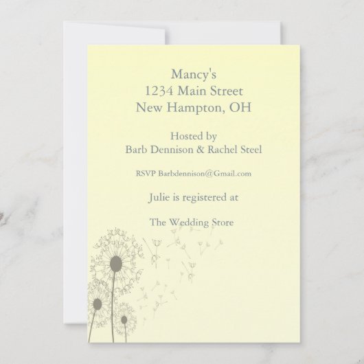 Invitation Fête des mariées Dandelions (Dos)