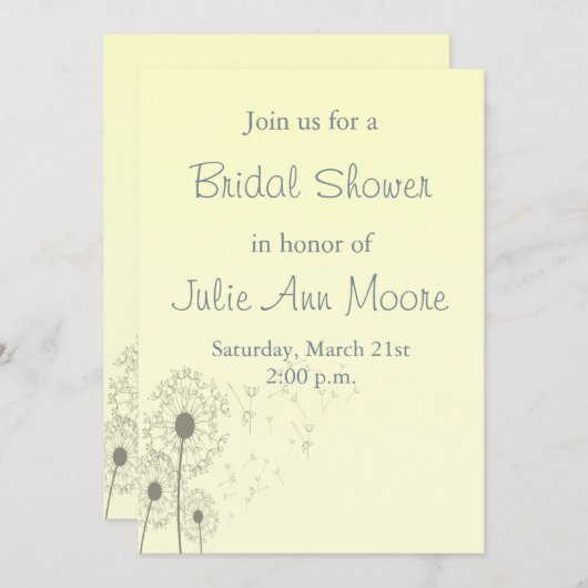 Invitation Fête des mariées Dandelions (Devant / Derrière)