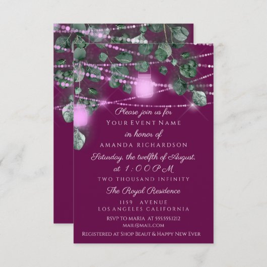 Invitation Fête des mariées d'anniversaire Lumière Jar Marsal (Devant / Derrière)